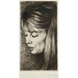 Falz, Egon (1932-2000) "Brigitte Bardot", Kupferstich, mit Bleistift sign. u.r., 12x7 cm, hinter Gl