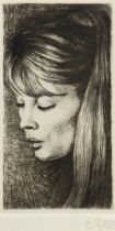Falz, Egon (1932-2000) "Brigitte Bardot", Kupferstich, mit Bleistift sign. u.r., 12x7 cm, hinter Gl