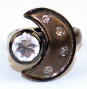 Ring, massives Einzelstück,  925er Silber, schwarz rhodiniert, 18,1 g, gelbe Topase und wohl ein ro