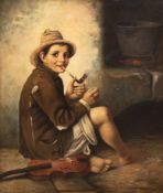 Olbert, V. (Künstler des 20. Jh.) "Junge mit  Pfeife", Öl/ Lw./Platte, sign. u.l., 78,5x61 cm, Rahm
