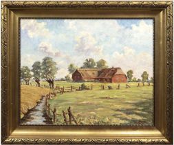 Voß, Wilhelm (Kieler Maler um 1930) "Bauernhof in Suchsdorf", Öl/HF, sign. u.r., 56x70 cm, Rahmen