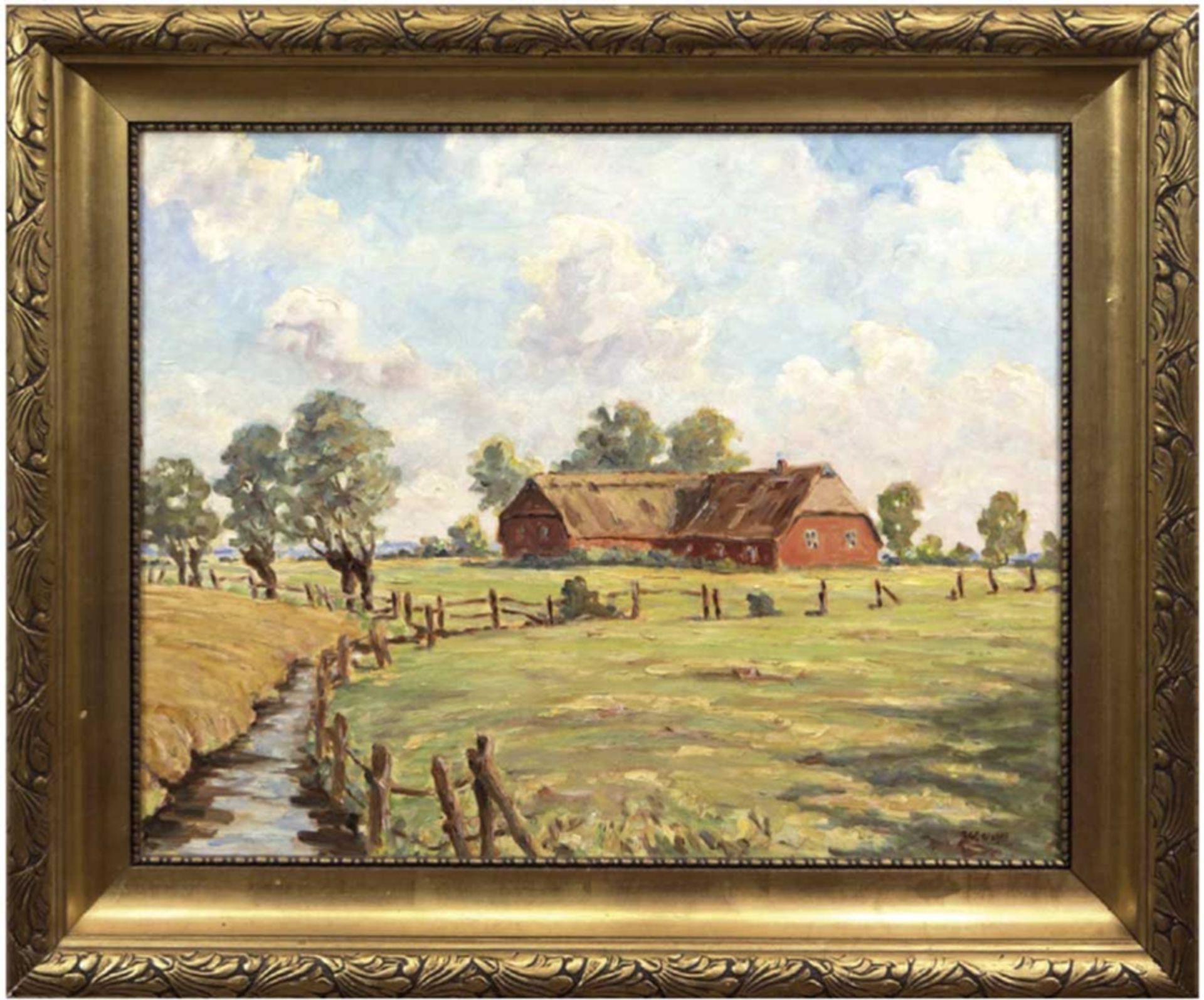 Voß, Wilhelm (Kieler Maler um 1930) "Bauernhof in Suchsdorf", Öl/HF, sign. u.r., 56x70 cm, Rahmen