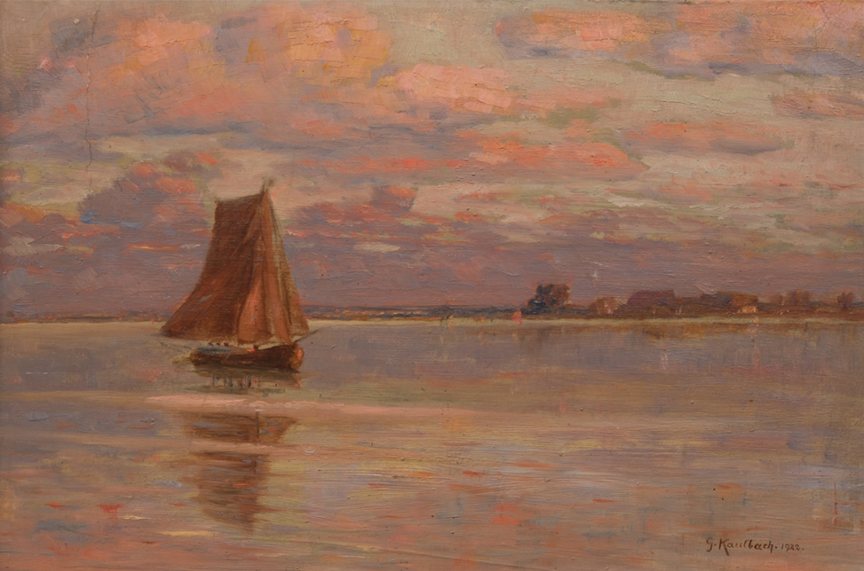 Kaulbach, Georg (1866 Szillen/Ostpreußen-1945 Graal-Müritz) "Segler in der Abendsonne", Öl/ Platte,