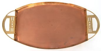 Jugendstil-Tablett von Gustave Serrurier-Bovy (1858-1910, Belgien), Messing/ Kupfer, oval,  durchbr