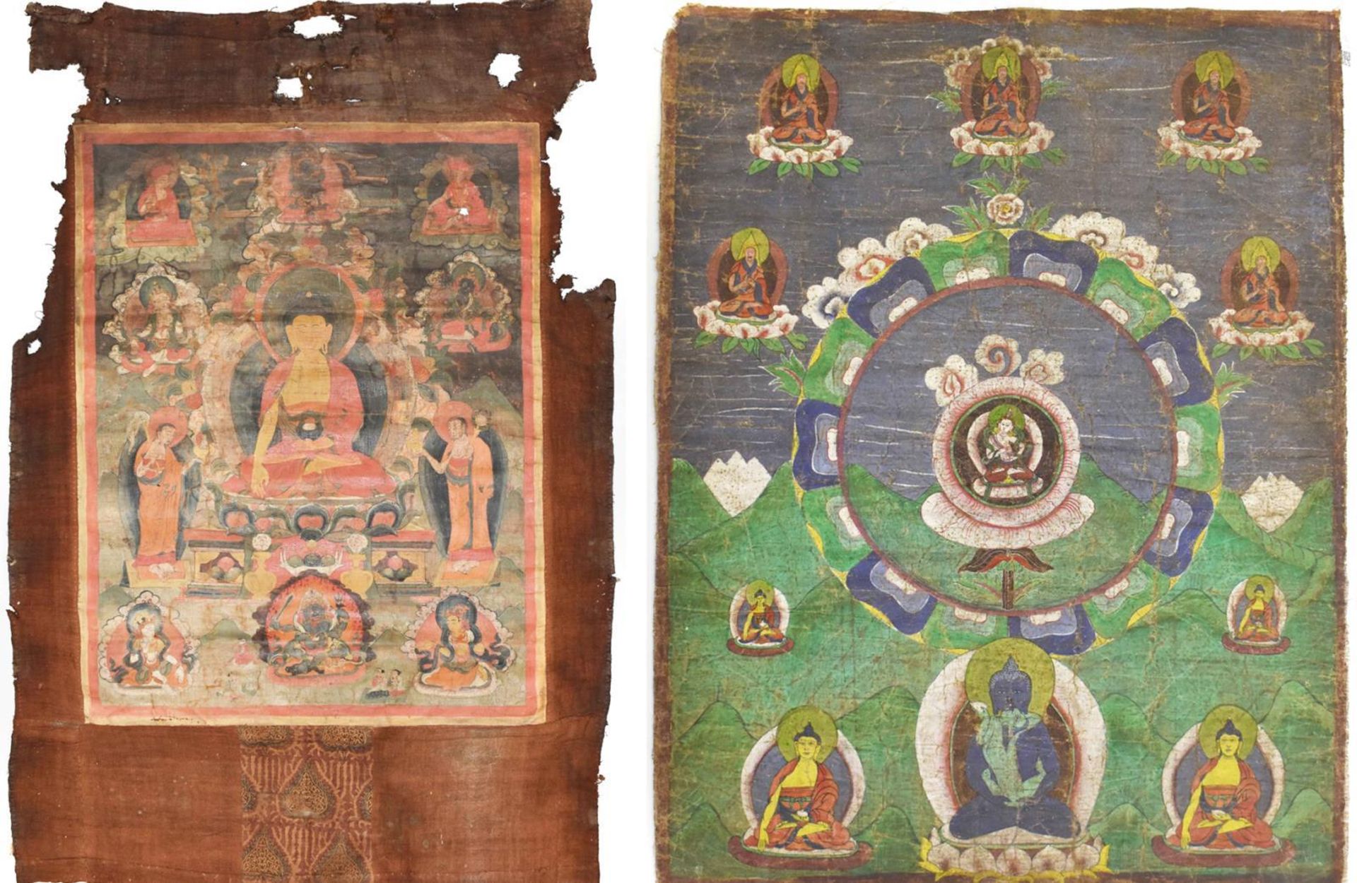 Zwei Thangka. Tibet | Pigment auf Gewebe.