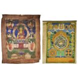 Zwei Thangka. Tibet | Pigment auf Gewebe, tlw. goldgehöht.