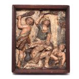 Relief: Geißelung Christi. Alpenraum | Holz, geschnitzt, farbig gefasst.