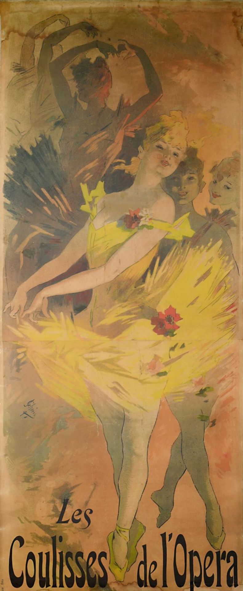 CHÉRET, JULES. Les Coulisses de l'Opera au Musée Grévin. Farblithographie auf Papier auf Gewebe.