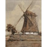 BARTELS, CORNELIUS ANTON. Windmühle. Aquarell.