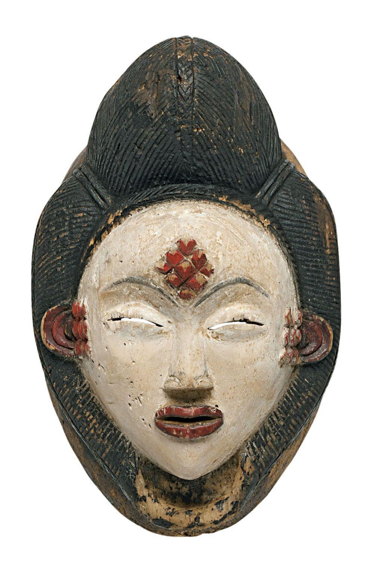 Maske "Okuyi". Punu (bzw. Bapunu), Gabun oder Republik Kongo | Holz, geschnitzt, schwarz, weiß un...
