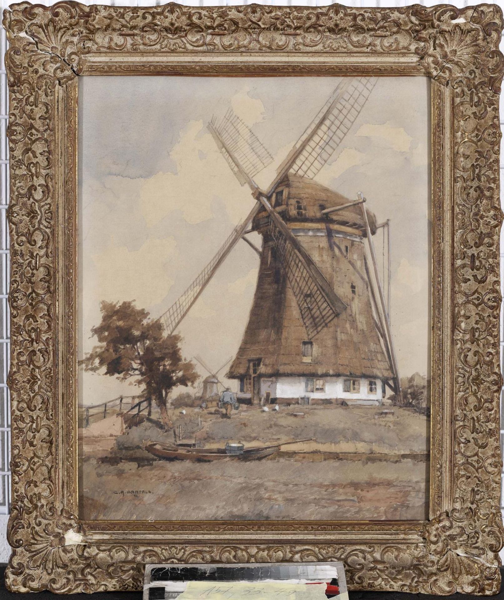 BARTELS, CORNELIUS ANTON. Windmühle. Aquarell. - Image 3 of 4