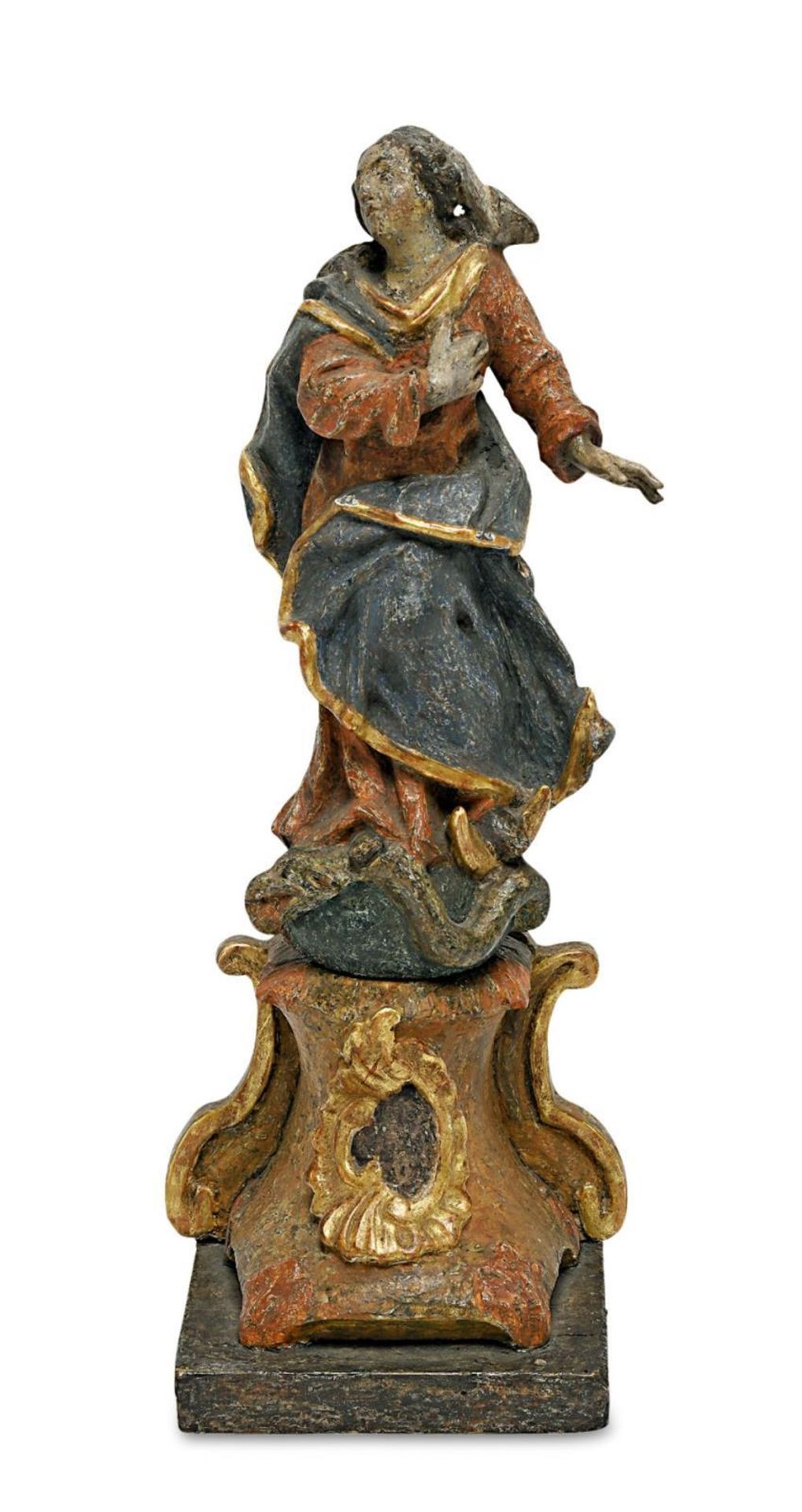 Maria Immaculata. Süddeutschland, 18. Jh. | Holz, geschnitzt. Farb- und Goldfassung.