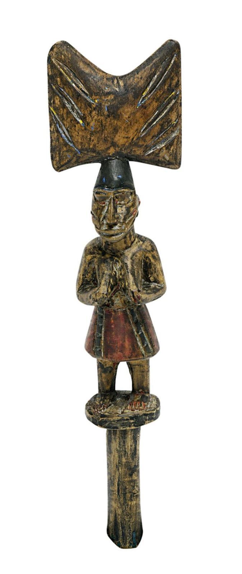 Tanzstab "Oshe Shango". Yoruba, Nigeria | Holz, geschnitzt, ehemals farbig gefasst.