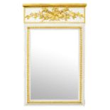 Spiegel. Louis-XVI-Stil | Holz, Schnitzwerk, weiß und goldfarben gefasst, Spiegelglas.