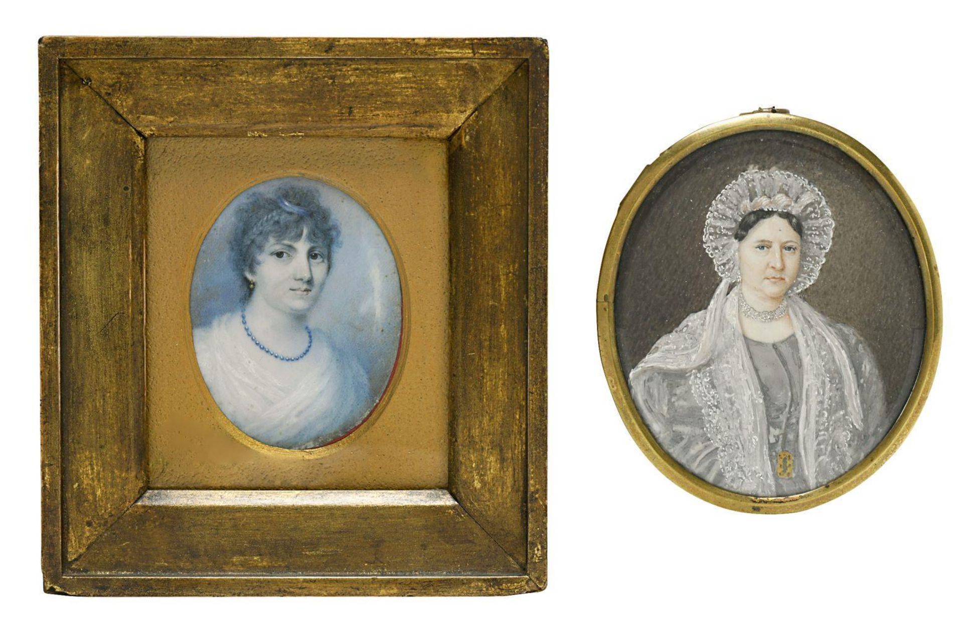Zwei Damenporträts. 19. Jh. | Aquarell- und Deckfarben.