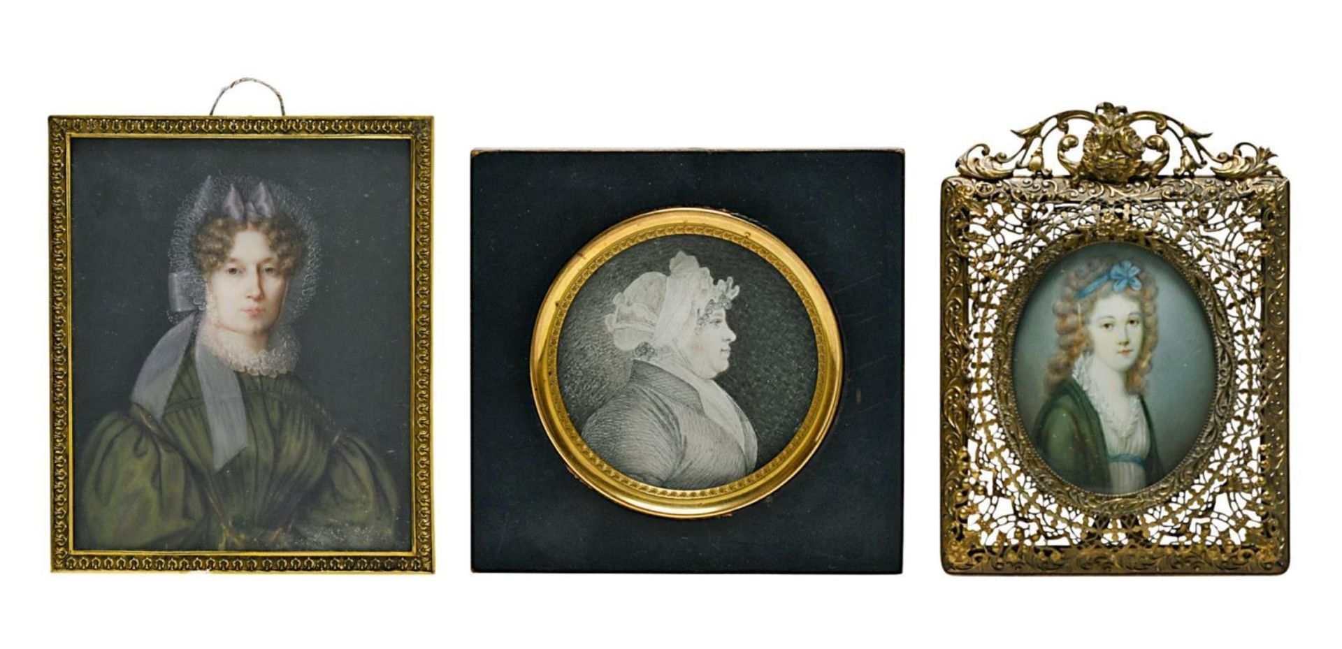 Drei Damenporträts. 19./20. Jh. | Aquarell- und Deckfarben.