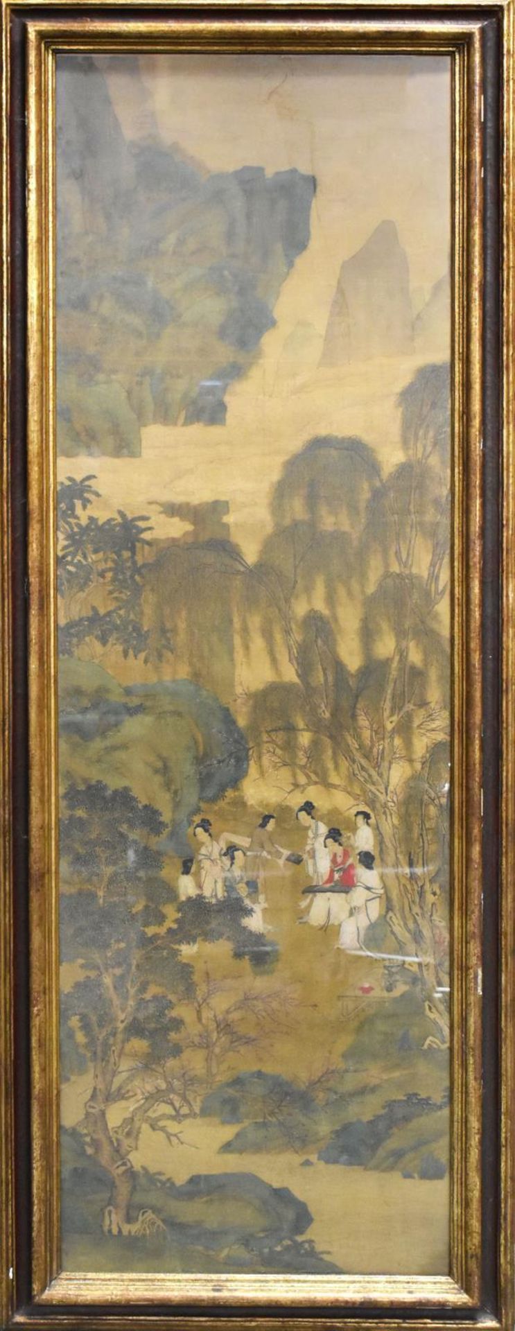 Musizierende Frauen in Landschaft. China | Seiden(?)malerei.