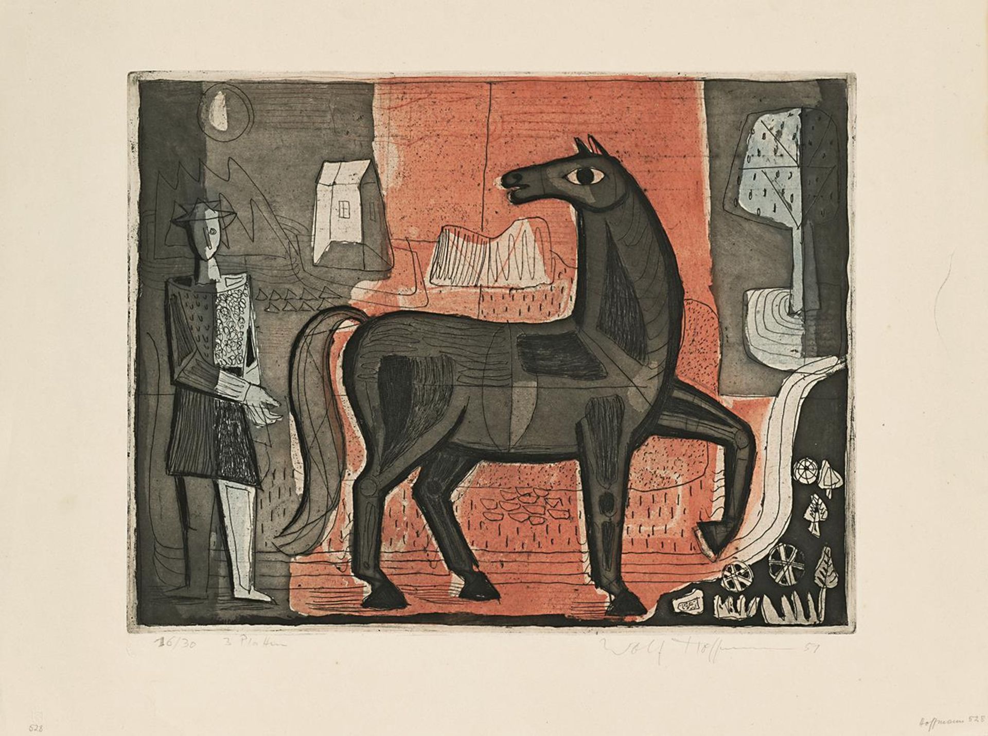 HOFFMANN, WOLF. Pferd und Figur. Farbradierung. - Image 2 of 3