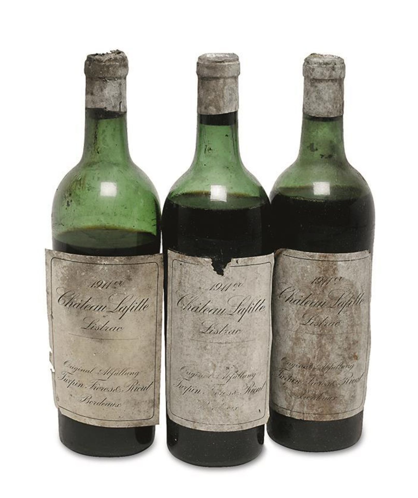 Drei Flaschen Château Lafitte, 1911. Château Lafitte, wohl Listrac, Bordeaux, Frankreich | Jahrga...