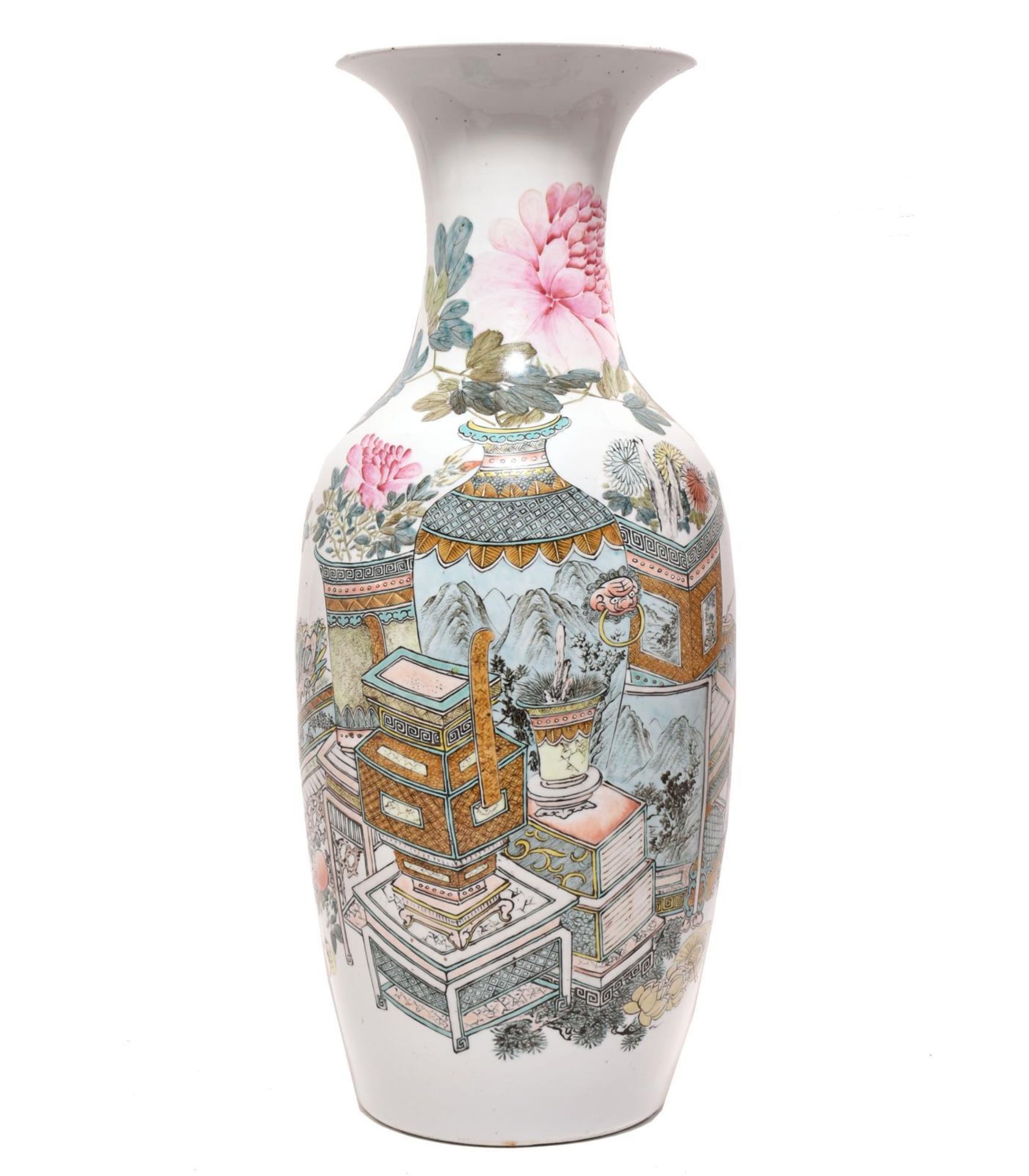 Bodenvase. China, 20. Jh. | Porzellan, bunter Schmelzfarbendekor.