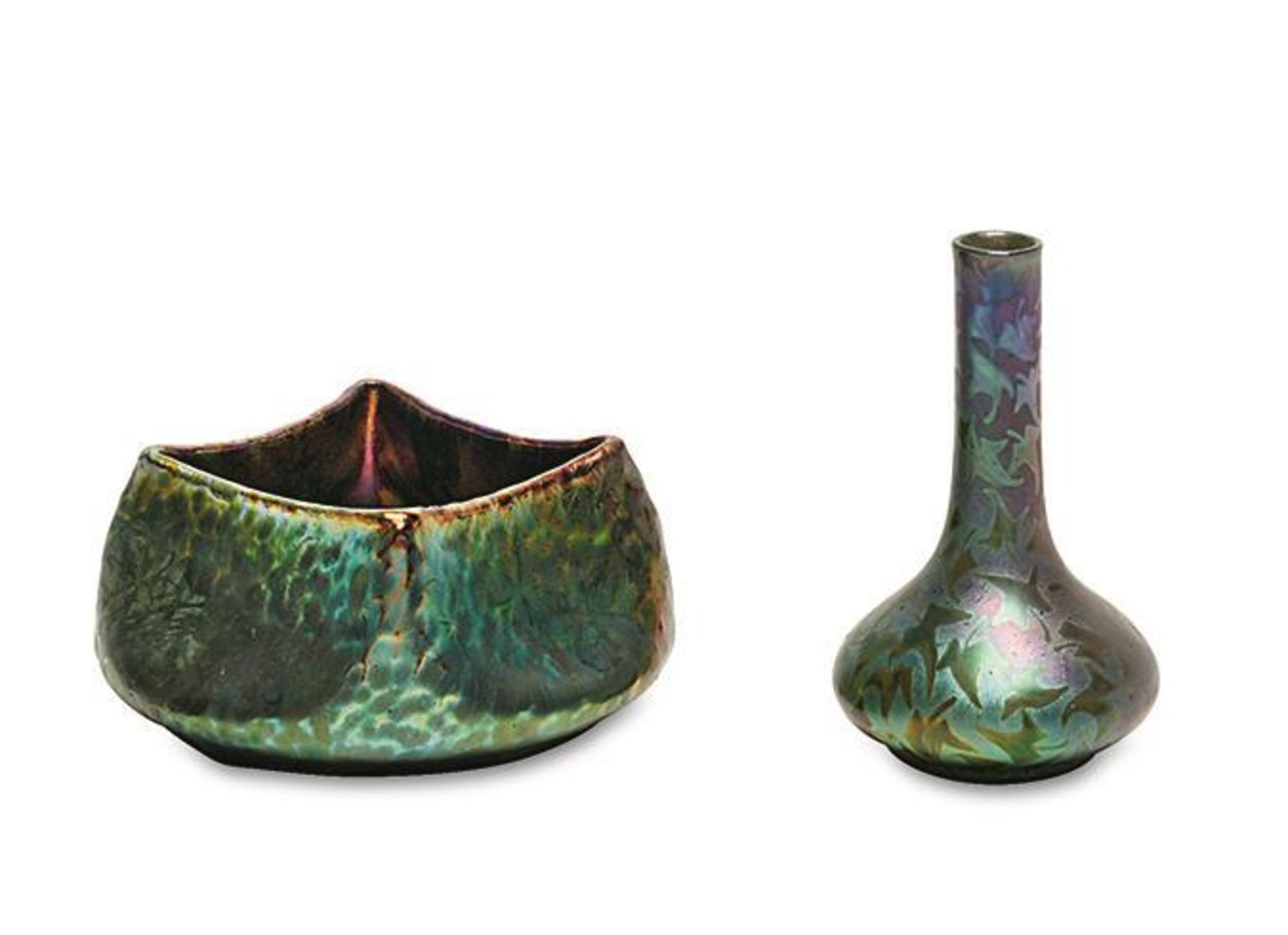 Große Vase, kleine Vase und Schale. Vallauris, Manufaktur Massier (Delphin?) bzw. Jérôme Massier... - Bild 4 aus 5