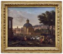 Lint, Hendrik Frans van (Attrib.): Capriccio einer italienischen Landschaft mit Architektur und Reis