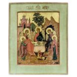 Ikone mit der alttestamentlichen Dreifaltigkeit, Russland, Palech - E. 18. Jh.