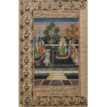 In einem Garten thronender Mogulherrscher, Indopersische Miniaturmalerei, wohl des 19. Jahrhunderts