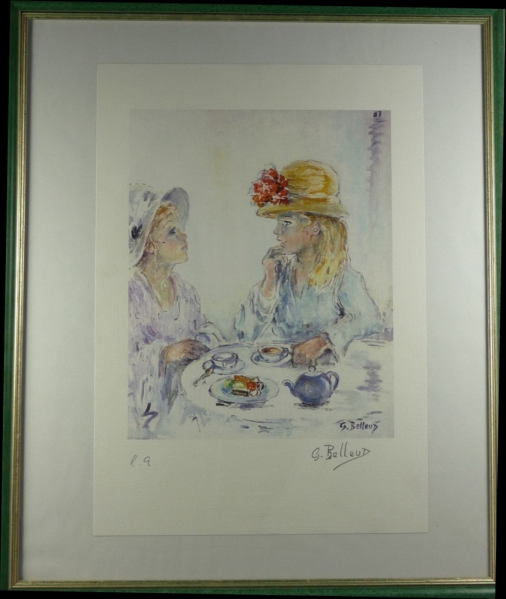 Belleud, Gisèle: Zwei junge Mädchen bei Kuchen und Tee - Image 2 of 2
