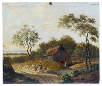 Bauern bei der Rast an einer Feldscheune, Deutsche Schule des 18. Jahrhunderts