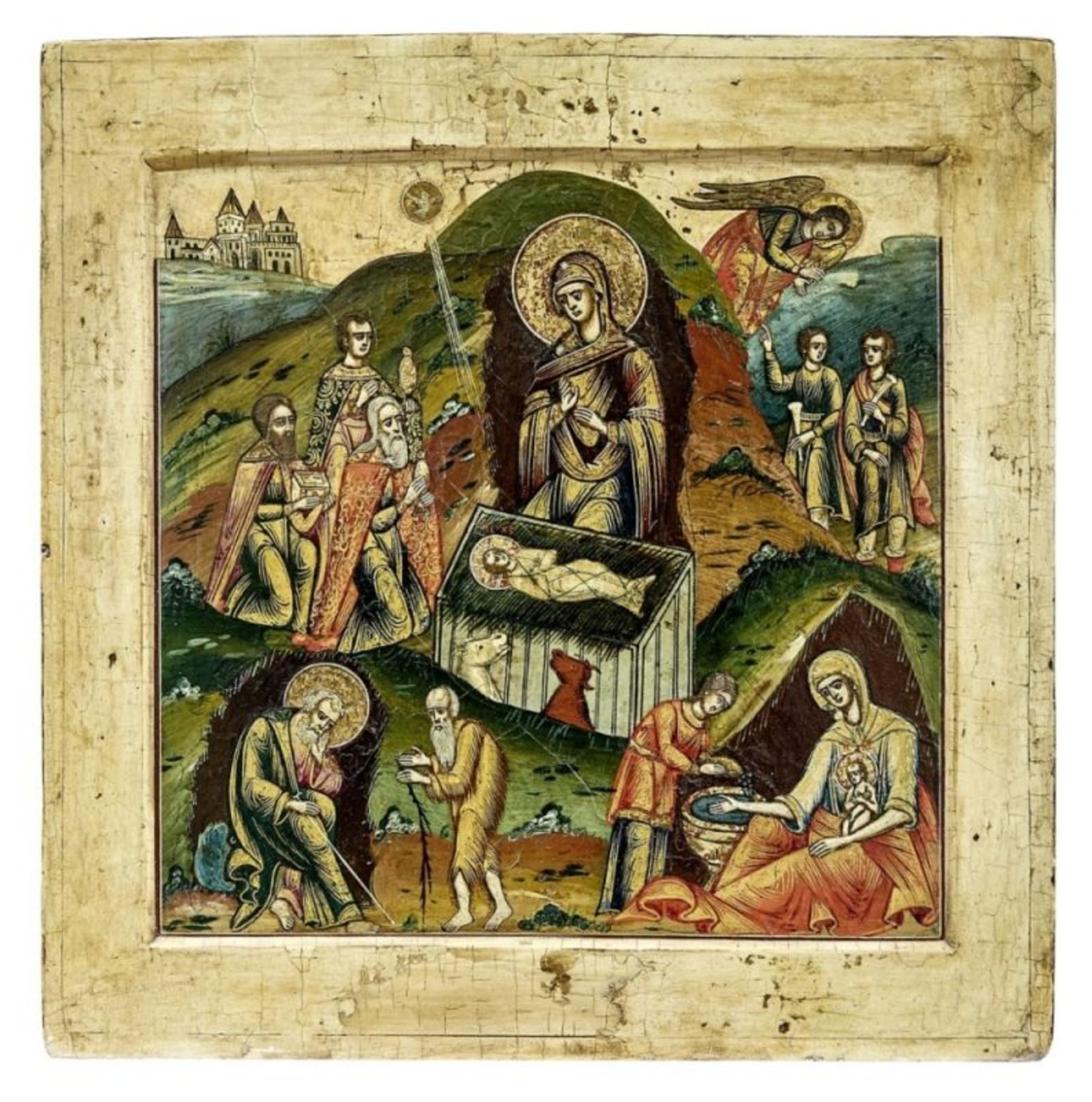 Ikone mit der Geburt Christi, Russland, Cholui - E. 18. Jh.