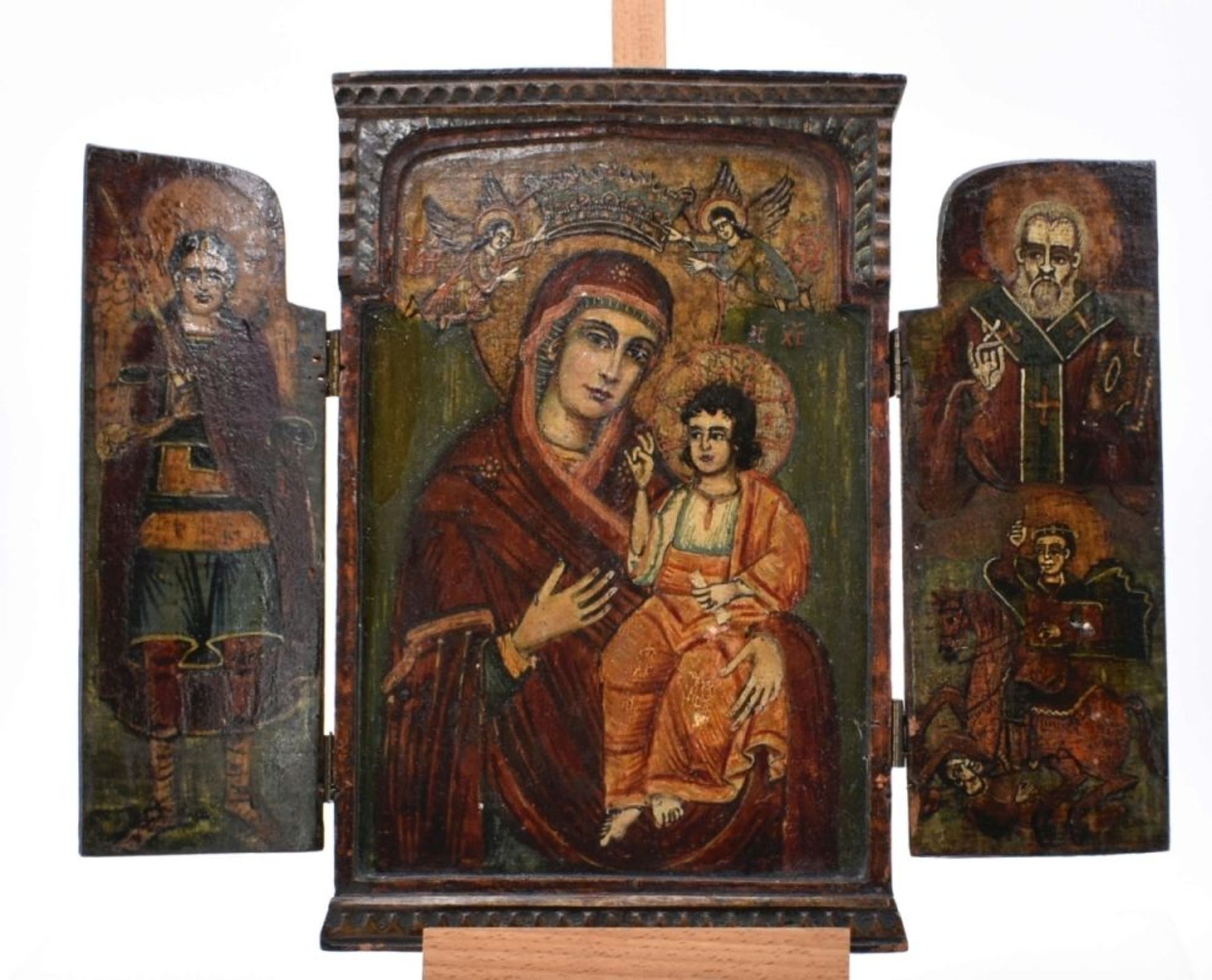 Ikone: Triptychon mit Muttergottes und Heiligen, Bulgarien, 19. Jh.