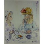 Belleud, Gisèle: Zwei junge Mädchen bei Kuchen und Tee