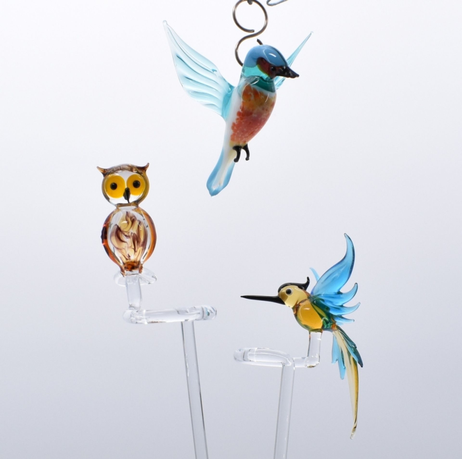 Drei dekorative Vogelobjekte, Murano, 20. Jh.