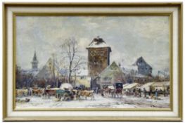 Stuhlmüller, Karl: Viehmarkt vor den Toren der Stadt im Winter
