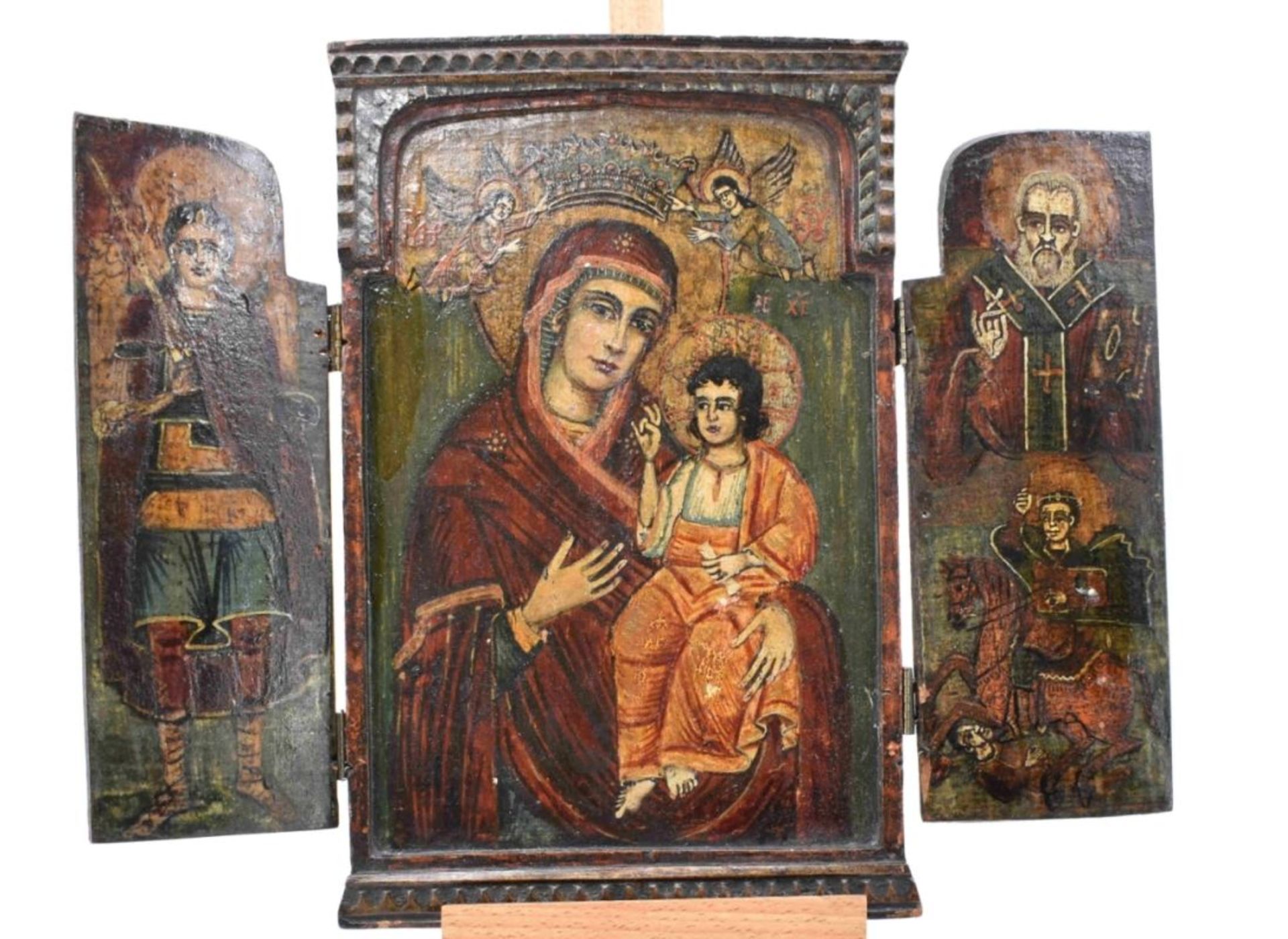 Ikone: Triptychon mit Muttergottes und Heiligen, Bulgarien, 19. Jh. - Image 4 of 7