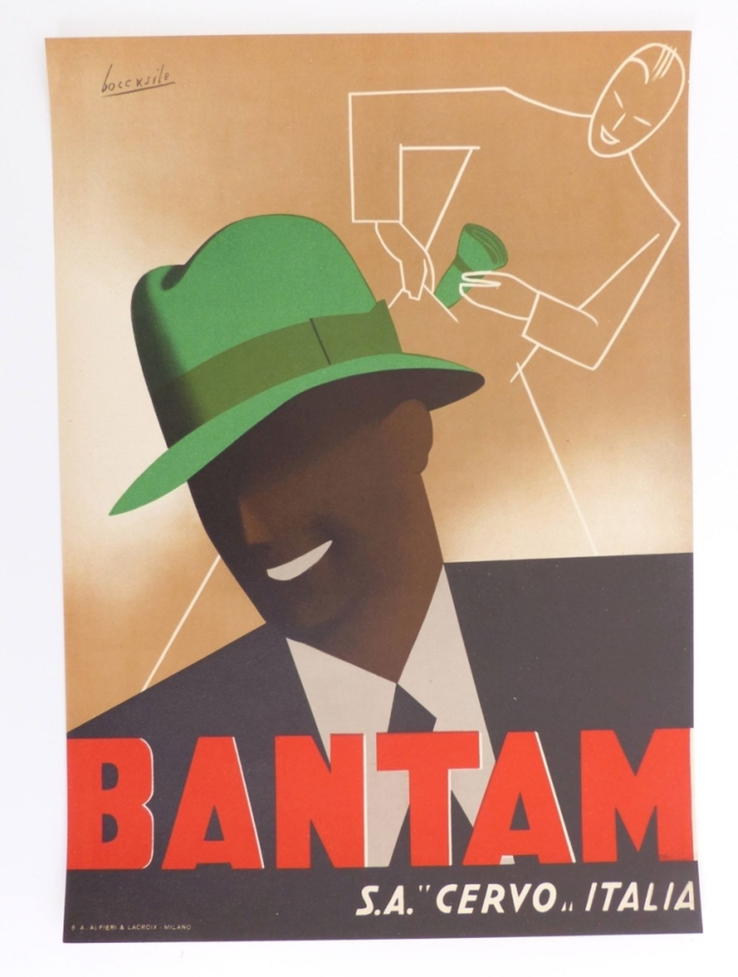 Boccasile, Gino: Kleines Werbeplakat für die Hüte von "Bantam S.A. Cervo Italia" - Image 2 of 3
