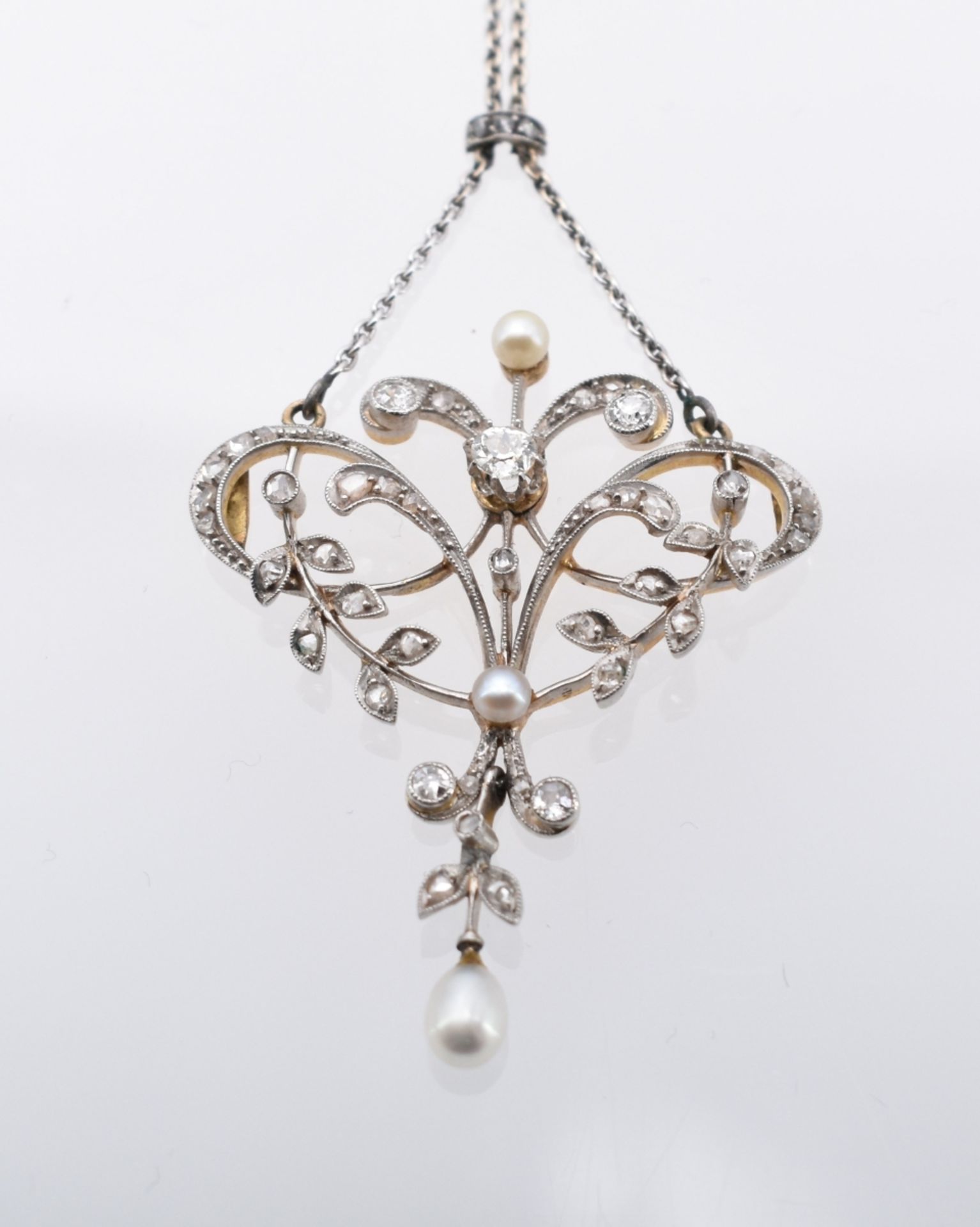 Jugendstil-Collier mit Diamant-Perl-Anhänger, Um 1900 - Image 2 of 2