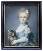 Perronneau, Jean-Baptiste (Attrib.): Bildnis eines jungen Mädchens mit Katze