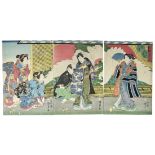 Utagawa Kunisada II (Toyokuni IV): Triptychon "Der neunte Monat - Kizuzuki"