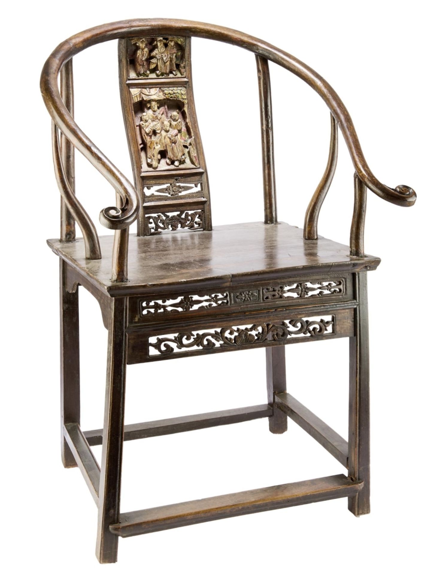 Hufeisen-Stuhl mit Lackmalerei, China, Qing-Dynastie