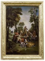 Galante Gesellschaft beim Kartenspiel im Park, Potsdamer Meister des 18. Jahrhunderts