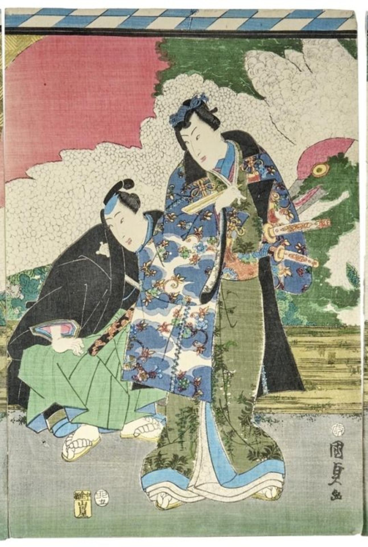 Utagawa Kunisada II (Toyokuni IV): Triptychon "Der neunte Monat - Kizuzuki" - Image 5 of 5