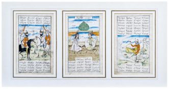 Drei persische Illustrationen zu dem Buch der Könige "Schahnameh", Iran, 19. Jh.