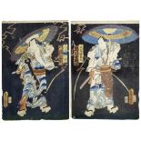 Utagawa Kunisada (Toyokuni III.): Zwei Schauspielerbildnisse mit Schirmen