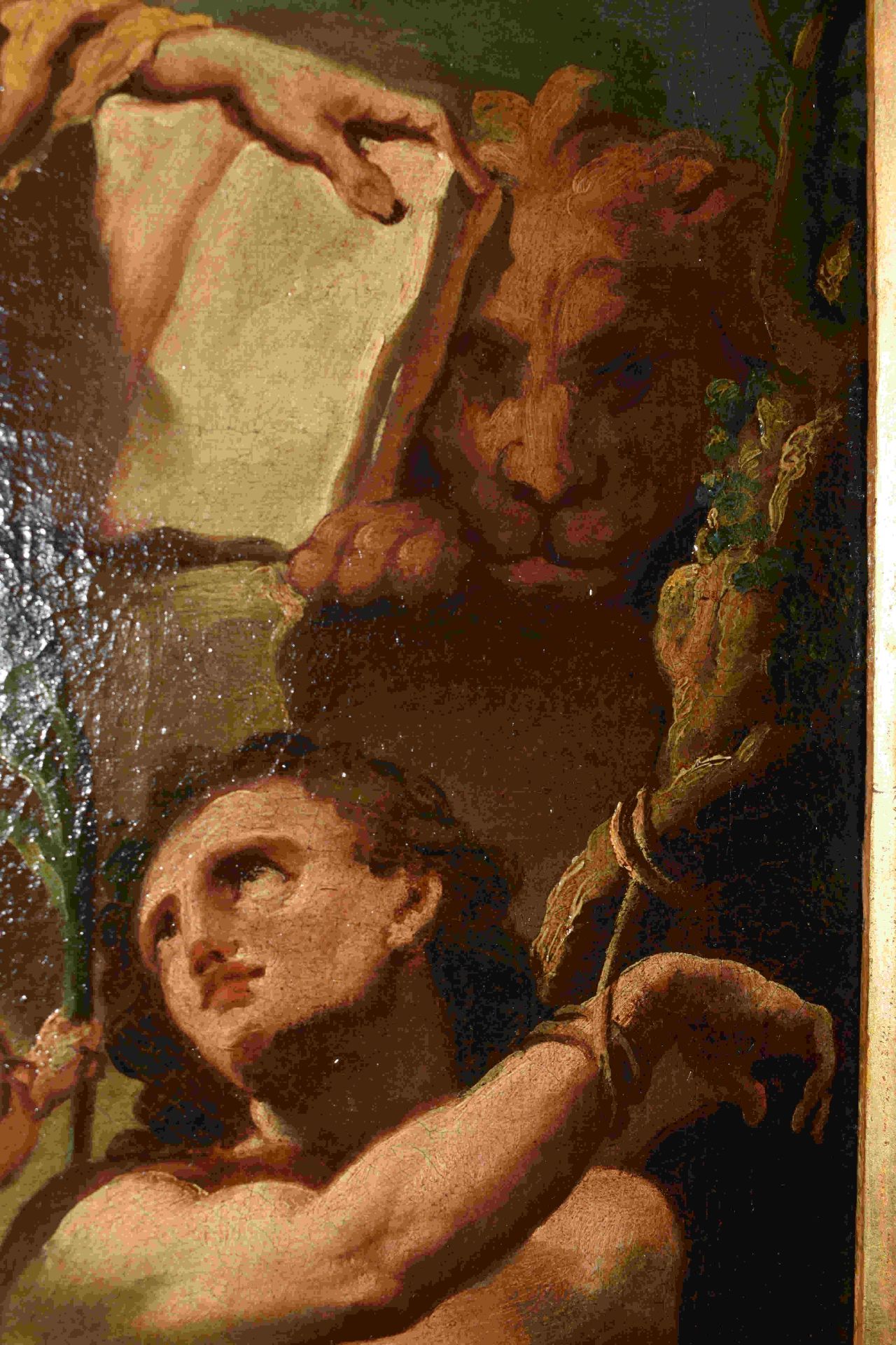 Der Evangelist Markus zwischen Antonius Abbas und dem heiligen Sebastian, Venezianischer Meister, 1. - Image 4 of 13