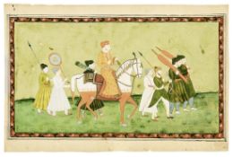 Der Maharana Raj Singh II zu Pferd und mit Gefolge, Indien, 18. Jh.
