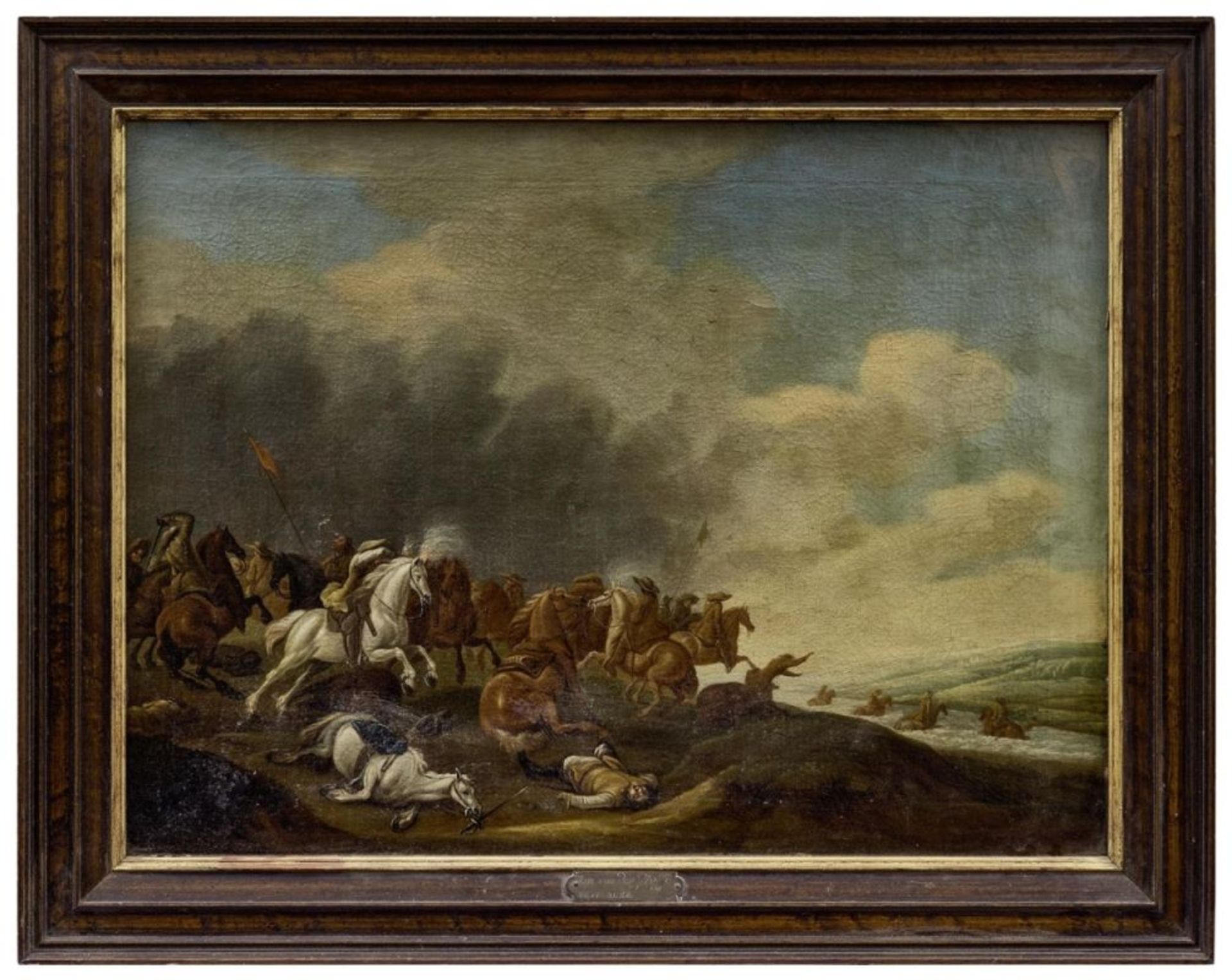 Flusslandschaft mit Reitergefecht, Niederländischer Meister des 17. Jahrhunderts