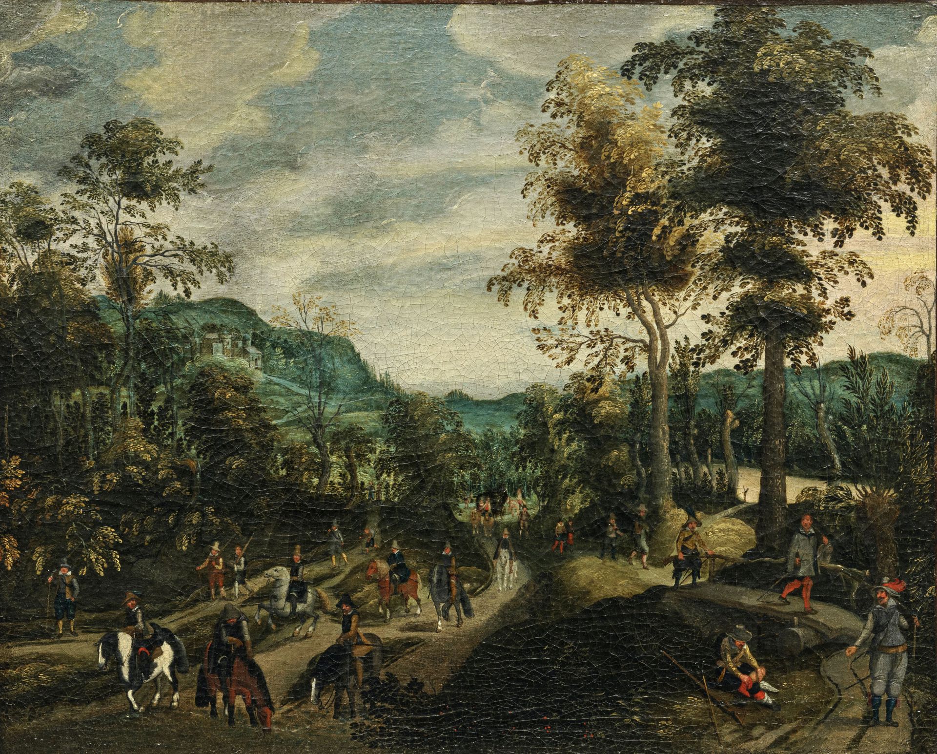 Jan Brueghel d.Ä. (Nachfolger), Reges Treiben auf einer Landstraße. Wohl 17. Jh.