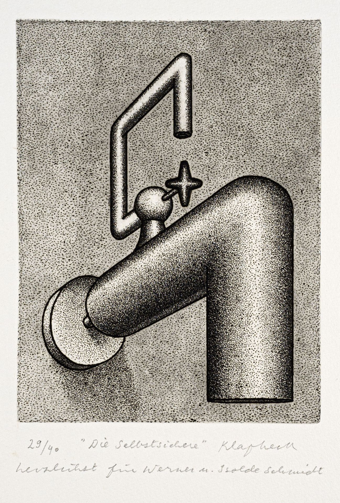 Konrad Klapheck "Die Selbstsichere" (Früher: "Der Wasserhahn"). 1976.